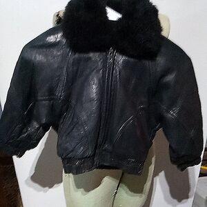 Toddler Mini Black Leather Jacket with Fur lining